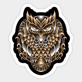 Artwork Illustration Unique Gold Owl With Engraving Sticker